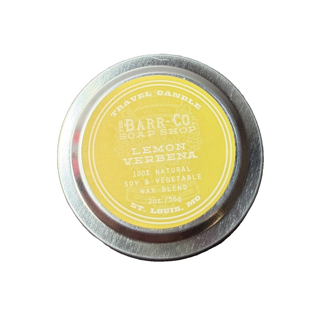 NEW Barr-Co Lemon Verbena Luxury Soy & Vegetable Wax  2 Oz. Travel Candle
